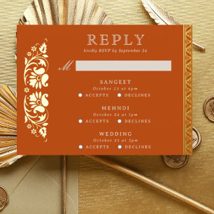 Multi Event Lotus Flower Indian Wedding RSVP Card