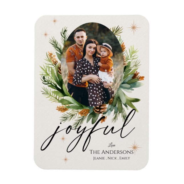 Multi Family Photos Green Leaves Joyful Christmas Magnet (Vertical)