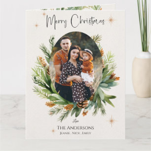 Multi Family Photos Green Leaves Merry Christmas Card