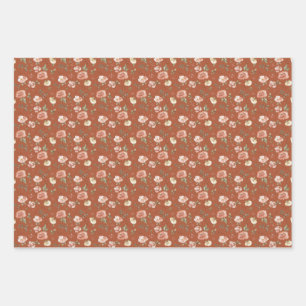 Multi Floral on Burnt Orange Wrapping Paper Sheet