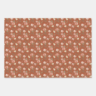 Multi Floral on Burnt Orange Wrapping Paper Sheet