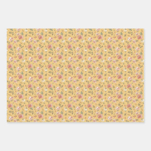 Multi Floral on Yellow Wrapping Paper Sheet