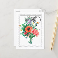 Multi  flower bouquet faux canvas print postcard
