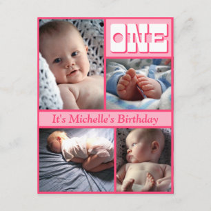 Multi Frame Pink One Birthday Invitation