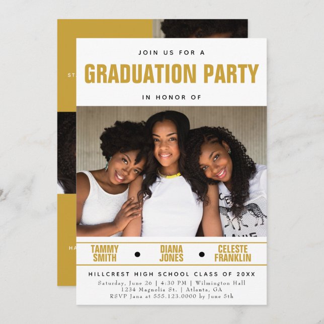 Multi Friend Graduation Party Invitation (Front/Back)