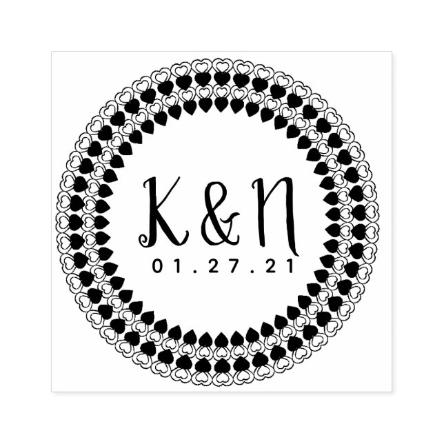 Multi Heart Circular Initial Logo Wedding Stamp (Imprint)