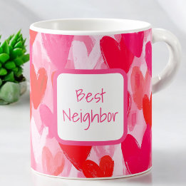 Multi Hearts Pattern Love Pink Best Neighbour Coffee Mug