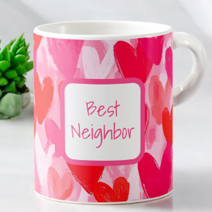 Multi Hearts Pattern Love Pink Best Neighbour Coffee Mug
