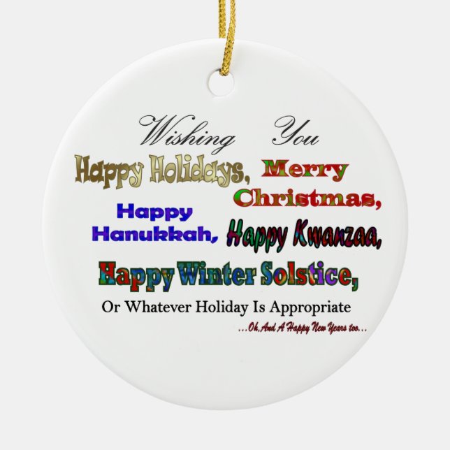 Multi Holiday greeting Ceramic Tree Decoration (Front)