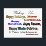 Multi holiday greetings<br><div class="desc">Funny Multi holiday greetings Christmas,  Hanukkah,  Kwanzaa,  winter solstice non-denominational holiday greeting</div>