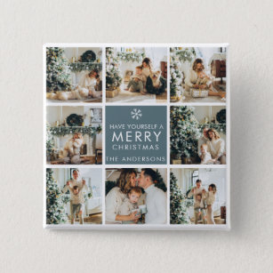 Multi Holiday Photos   Merry Christmas   Gift 15 Cm Square Badge