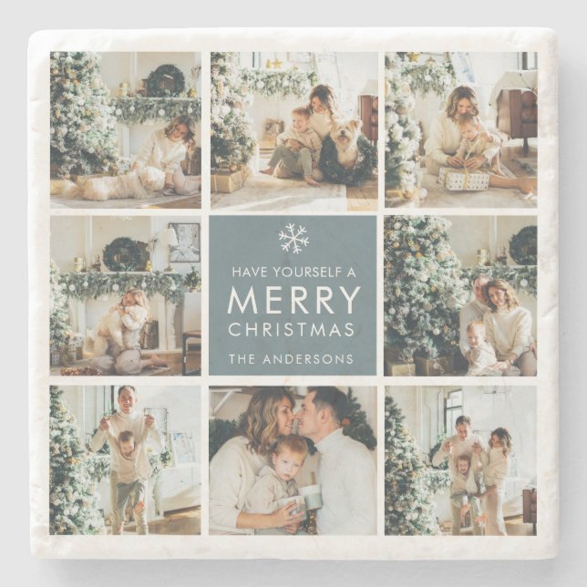 Multi Holiday Photos | Merry Christmas | Gift Stone Coaster (Front)