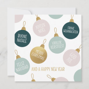 Multi-Language Christmas Baubles Greeting Card
