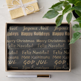 Multi-Language Golden Glitter Christmas Greetings Tissue Paper