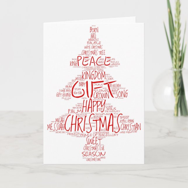Multi Language Merry Christmas Tree Holiday Card (Front)