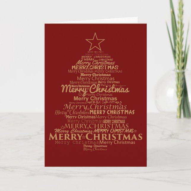 Multi Language Merry Christmas Tree Holiday Card (Front)