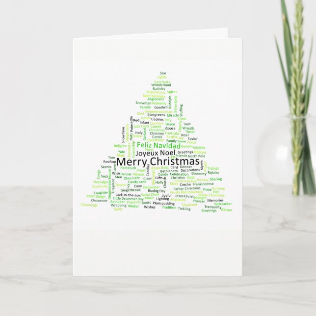 Multi Language Merry Christmas Tree Holiday Card (Front)
