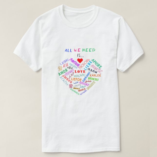 Multi Language T-Shirt with Love Word Text (Design Front)