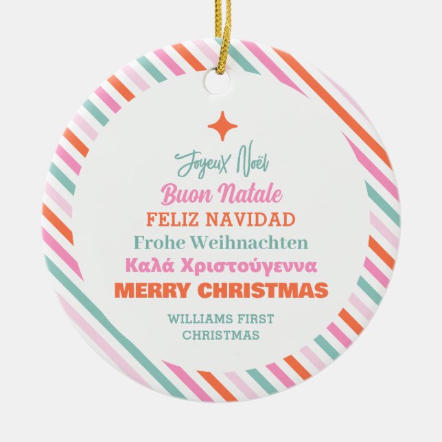 Multi Language Tree Christmas Family Ceramic Tree Decoration (Front)