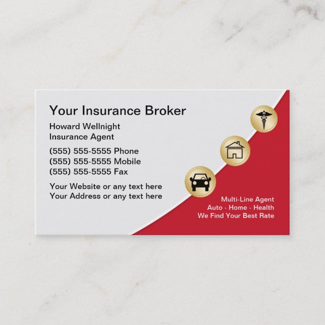 Multi Line Insurance Broker Business Cards (Front)