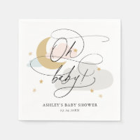 Multi Moon and Stars Script Oh Baby Shower Napkins