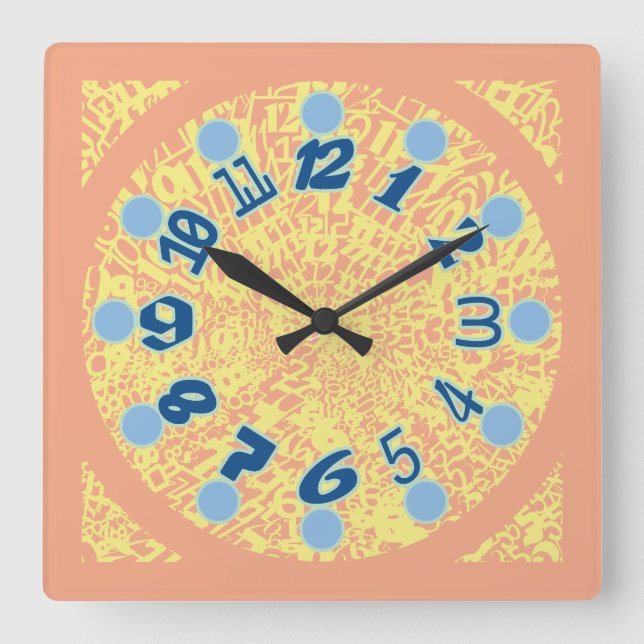 MULTI NUMBERS PASTEL COLORS BY MASANSER SQUARE WALL CLOCK (Front)