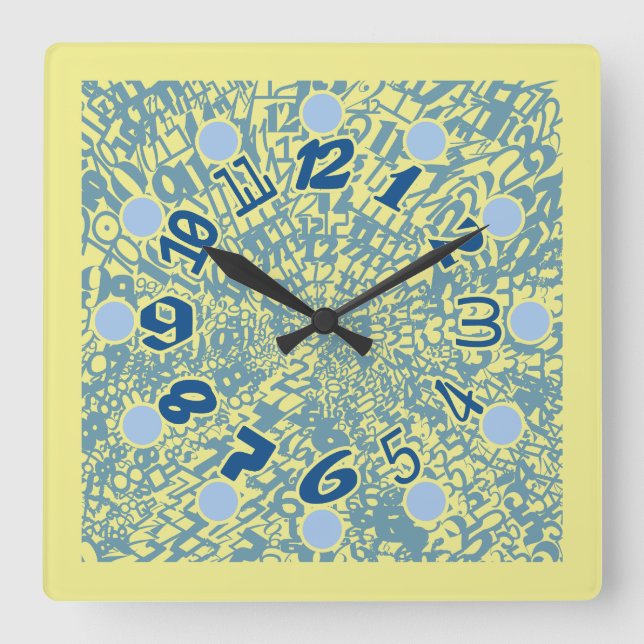 MULTI NUMBERS PASTEL COLORS BY MASANSER SQUARE WALL CLOCK (Front)