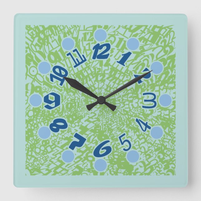MULTI NUMBERS PASTEL COLORS BY MASANSER SQUARE WALL CLOCK (Front)