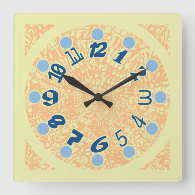 MULTI NUMBERS PASTEL COLORS BY MASANSER SQUARE WALL CLOCK (Front)