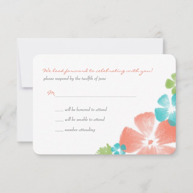 Multi Papaya Watercolor Flowers Wedding RSVP (Front)