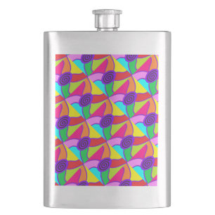 Multi patterned purple border spiral art hip flask