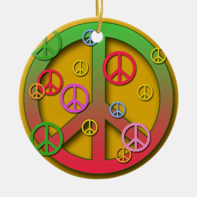 Multi Peace Signs Ceramic Holiday Ornament (Front)