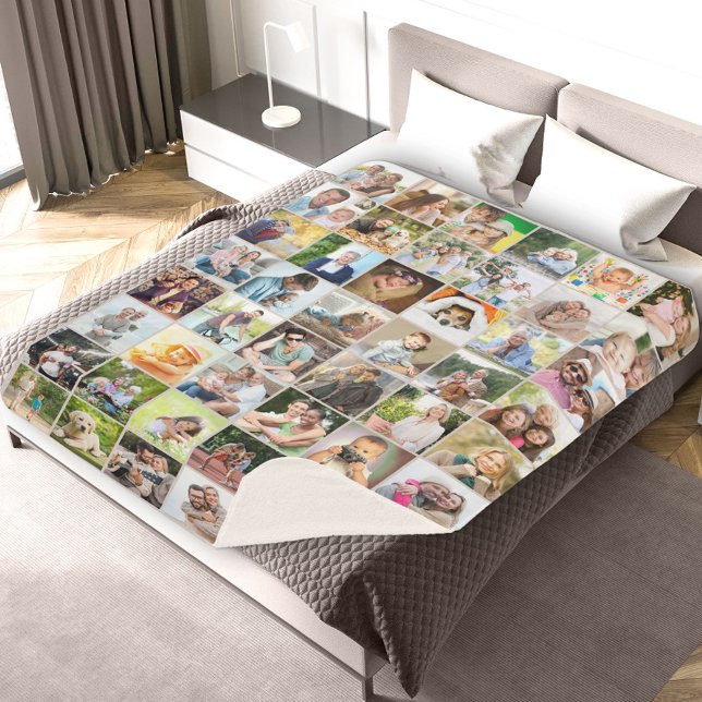 Multi Photo 48 Picture Grid Collage Beige Sherpa Blanket (Creator Uploaded)