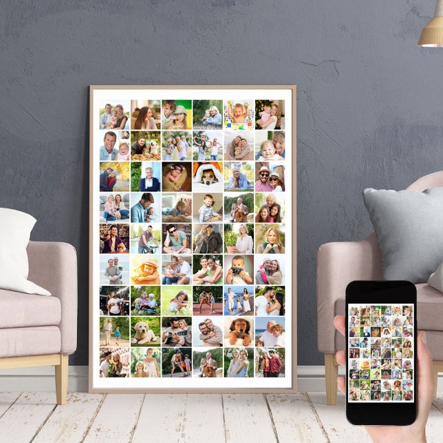 Multi Photo 54 Picture Grid Collage White Poster (Creator Uploaded)
