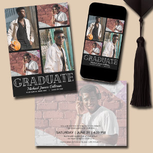 Multi Photo Black Graduation Party Invitation
