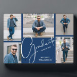 Multi Photo Blue Graduation Keepsake Plaque<br><div class="desc">A five photo blue grid shows off your favourite photos on this graduation keepsake with the word graduate,  class year and name. MORE colours done for you in our store as well as graduation party invitations,  postcards and announcements.</div>