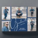 Multi Photo Blue Graduation Keepsake Plaque<br><div class="desc">A five photo blue grid shows off your favourite photos on this graduation keepsake with the word graduate,  class year and name. MORE colours done for you in our store as well as graduation party invitations,  postcards and announcements.</div>