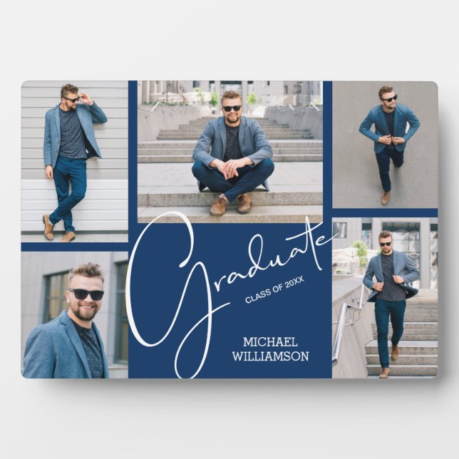 Multi Photo Blue Graduation Keepsake Plaque (Front)