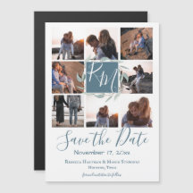 Multi Photo Botanical Leave Monogram Save the Date