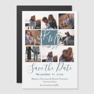 Multi Photo Botanical Leave Monogram Save the Date