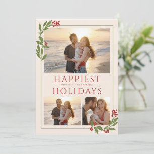 MULTI-PHOTO CARD WITH CHRISTMAS BORDER FOLIAGE