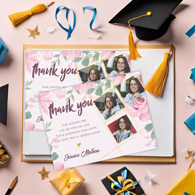 Multi Photo Class of 2025 Graduation Thank you Postcard | Zazzle