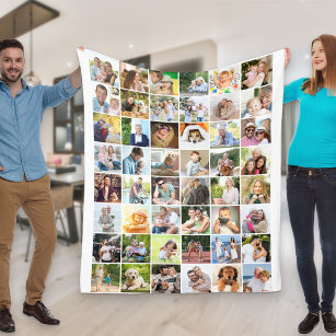 Multi Photo Collage Add your Own 48 Pictures White Fleece Blanket