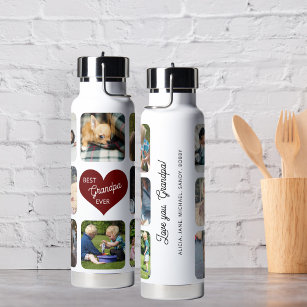 Multi photo collage best grandpa ever personalised water bottle