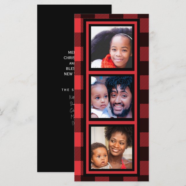 Multi-Photo Collage Buffalo Plaid Christmas (Front/Back)