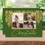 Multi Photo Collage Christmas Holiday Card<br><div class="desc">Three photos accented with faux glitter palm fronds on a dark green background (see more colors in our store), these holiday Christmas photo cards have your names on the bottom in chic lettering. Select Matte for heaviest paper and High Definition for best photo resolution. ***ONE PHOTO design is done for...</div>