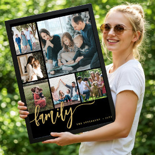 Multi photo collage family script modern poster