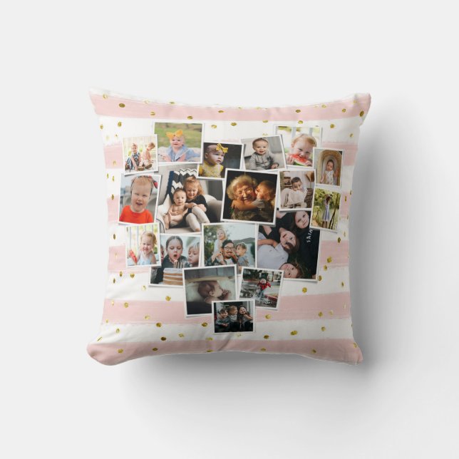 Multi Photo Collage Heart Shape Family Cute Cushion (Front)