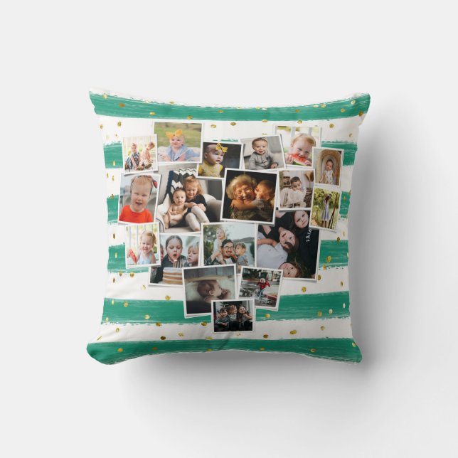 Multi Photo Collage Heart Shape Family Cute Cushion (Front)
