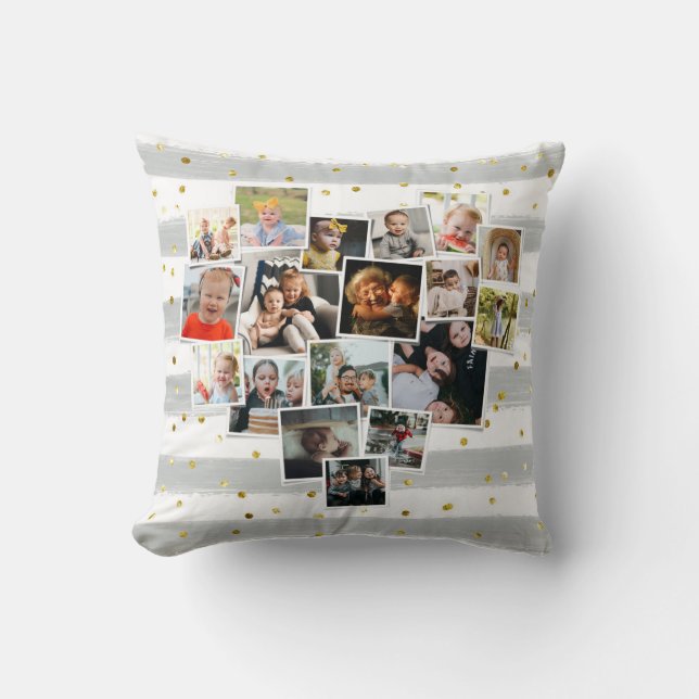 Multi Photo Collage Heart Shape Family Cute Cushion (Front)